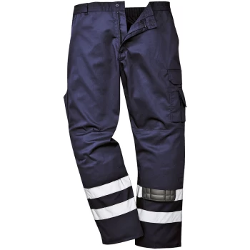 Image of S917 - Navy Sz L Tall Leg Iona Safety Combat Work Trousers HI-Vis - Portwest