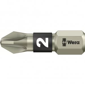 image of Wera Torsion Stainless Steel Pozi Screwdriver Bit PZ2 25mm Pack of 1