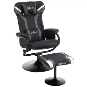 image of Vinsetto 2 Pieces Video Game Chair and Footrest Set Racing Style Recliner w/Headrest, Lumbar Support Reeling Backrest Pedestal Base Black Deep Grey