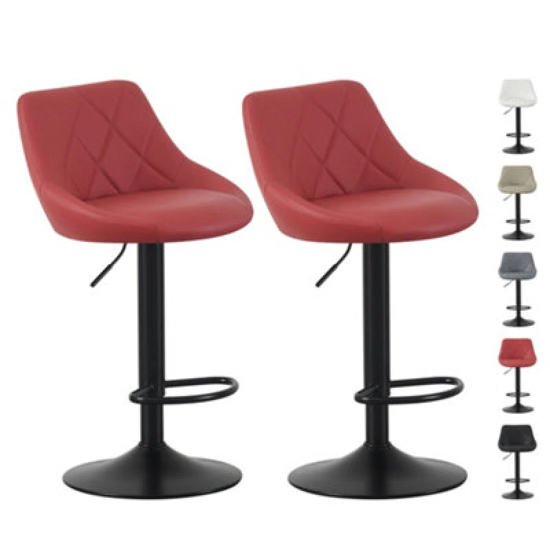 Image of MCC Direct Set of 2 Height Adjustable Kitchen Bar Stool Breakfast Chairs with Footrest - Stanley in Red Red Unisex