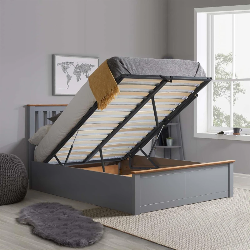 Image of Birlea Birlea Phoenix Kingsize Ottoman Bed with Mattress-Stone Grey