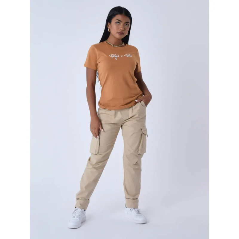 Image of Project X Paris T-Shirt embroidery logo woman Project X Paris Basic Beige Female M