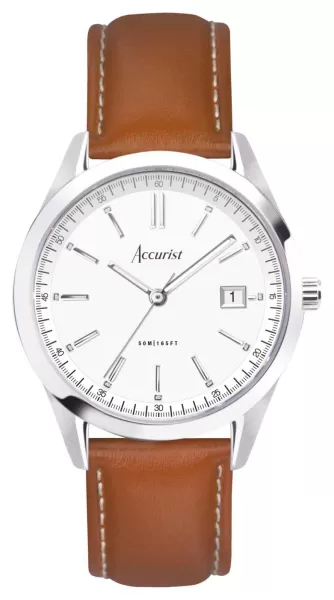 image of Accurist 74011 Everyday Mens White Dial Brown Leather Watch