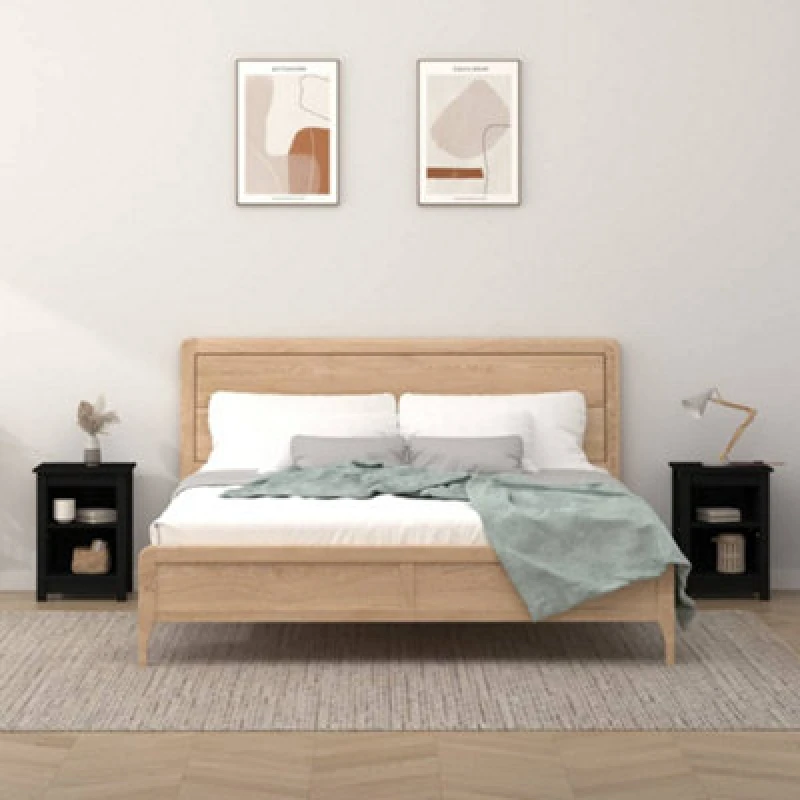 Image of Vidaxl Bedside Cabinets 2 Pcs Black 40X35X55cm Solid Wood Pine, Black 820965
