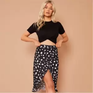 Image of I Saw It First Petite Printed Split Front Ruffle Midi Skirt - Black