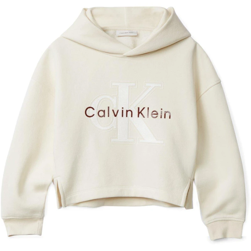 Image of Calvin Klein Jeans Kids Big Logo Cotton Pull Over Hoodie Whitecap PGB female 14Y