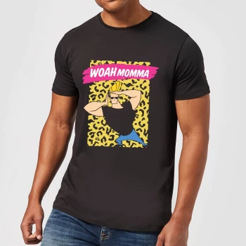 image of Johnny Bravo Woah Momma Mens T-Shirt - Black - XS