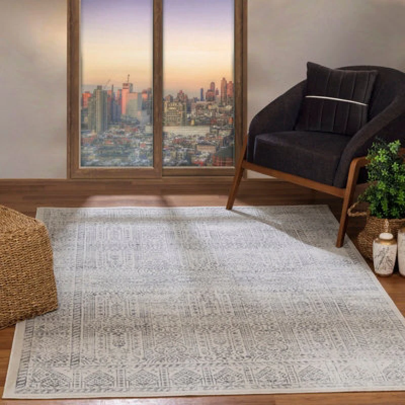 Image of Livabliss Vintage Oriental Boho Grey/ivory Dania Area Rug 120 X 170 Cm - Easy Care, Non Shedding, Ideal For Living Room & Bedroom