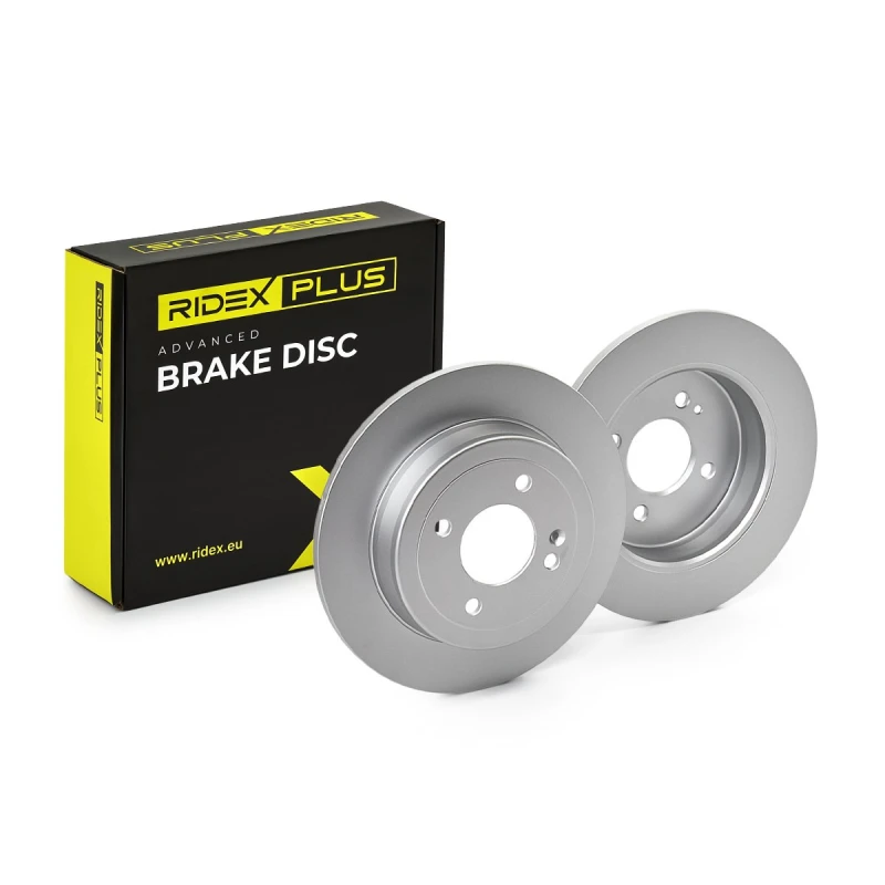 Image of RIDEX PLUS 82B0777P Brake disc Rear Axle, Solid, Grey Cast Iron, Coated, High-carbon, without bolts/screws Grey Cast Iron Brake Disc (82)
