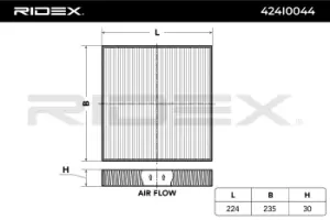 image of RIDEX Pollen filter HONDA,GREAT WALL 424I0044 80292SDGW01,80292SWA003,8100235XKZ16A 8100407XKY00A,8104400BJZ08A,8100407XKY00A,08R79SEA000A,80290SDAA00