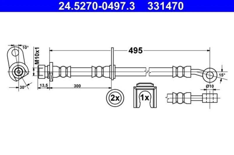 Image of ATE 24.5270-0497.3 Brake Hose without banjo bolt, with accessories Brake Hose (83)