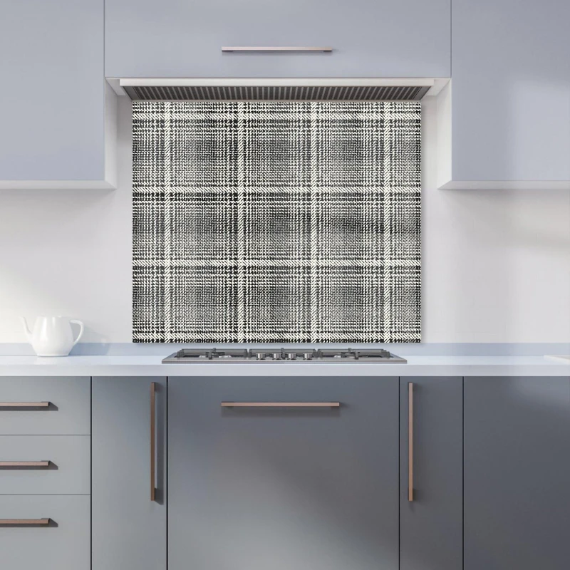 Image of Warren Reed - Designer Monochrome Textured Checked Pattern Kitchen Splashback in Grey Size: 700mm x 650mm Grey Unisex 700mm x 650mm
