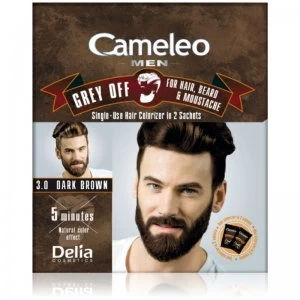 image of Delia Cosmetics Cameleo Men Single-Use Dye for Immediate Coverage of Grey Shade 3.0 Dark Brown 2 x 15ml