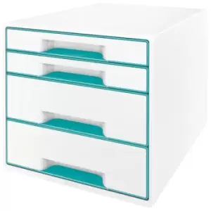 image of Leitz WOW Drawer Cabinet CUBE 4 Drawer white iceblue