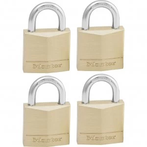 image of Masterlock Solid Brass Padlock Pack of 4 Keyed Alike 30mm Standard