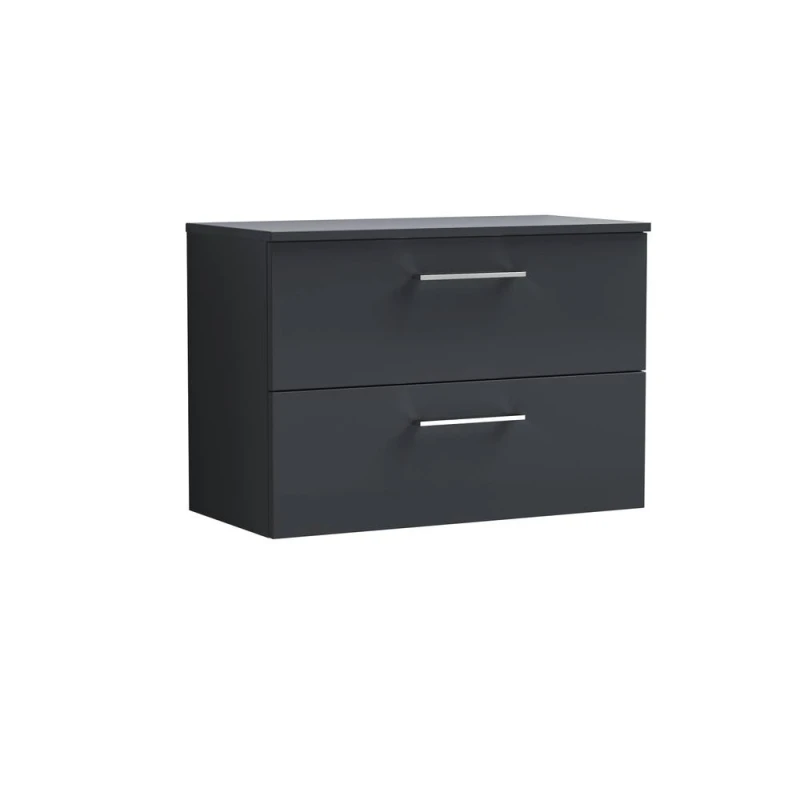 Image of Balterley Level 800mm Wall Hung 2 Drawer Vanity Unit with Worktop - Dark Grey Grey Unisex