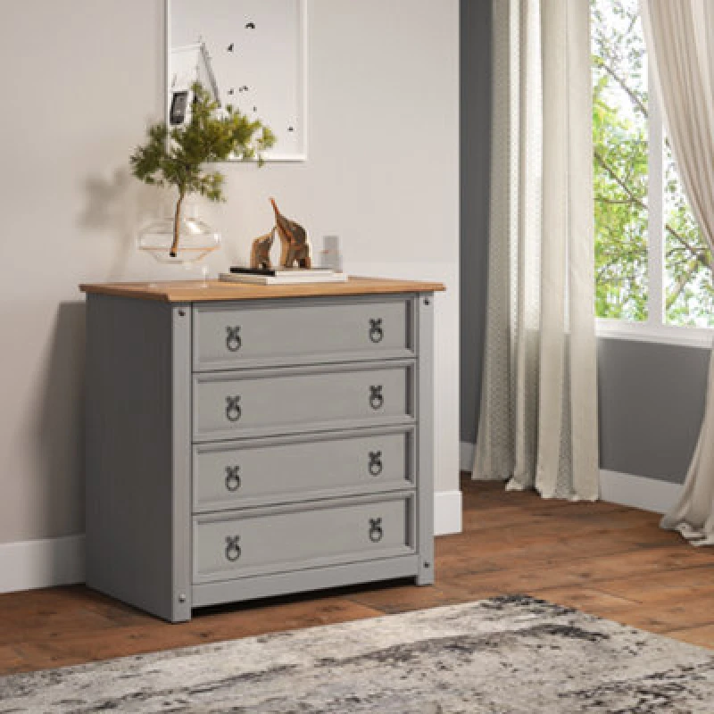 Image of MERCERS FURNITURE Corona Grey Wax Small 4 Drawer Chest 5060335868640