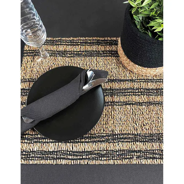 Image of Esselle Tay Seagrass/ Cotton Table Pacement 35X45cm Black Colour, Set Of 2