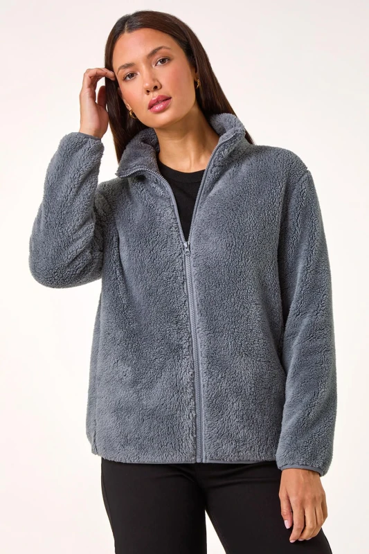 Image of Roman Soft Sherpa Fleece Jacket Dark Grey