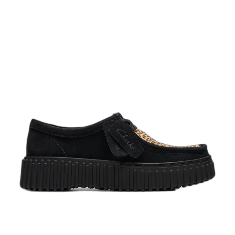 Image of Clarks Torhill Bee Suede Shoes Black/Leopard Print Women 36 (3.5);38 (5);37 (4)