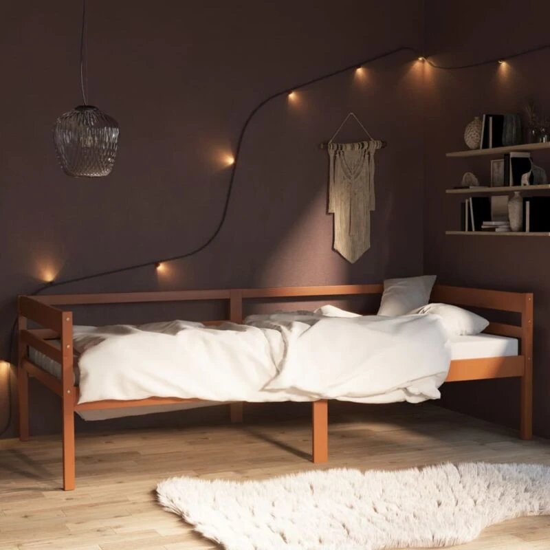 Image of Vidaxl Bed Frame Honey Brown Solid Pinewood 90X200 Cm, Brown 322053