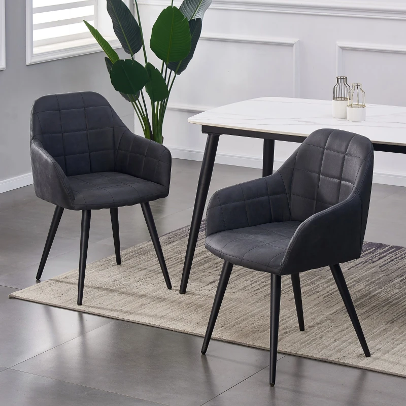 Image of MCC Direct Set of 2 Velvet Effect Dining Chairs Plush Padded Upholstered Accent Arm Chair - Adrian Black