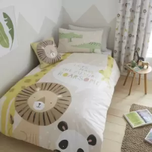 Image of Roarsome Animals Print Easy Care Reversible Duvet Cover Set, Natural, Junior - Catherine Lansfield