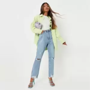 image of Missguided High Waisted Straight Rip Knee Jean - Blue