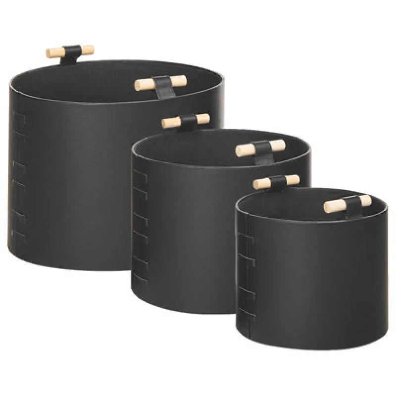 Image of Beliani Set Of 3 Baskets Aram Faux Leather Black