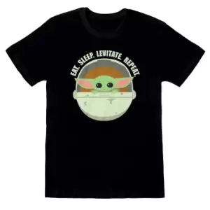Image of Star Wars: The Mandalorian Unisex Adult Eat Sleep Levitate T-Shirt (M) (Black)