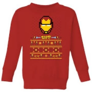 Image of Marvel Avengers Iron Man Pixel Art Kids Christmas Sweatshirt - Red - 9-10 Years
