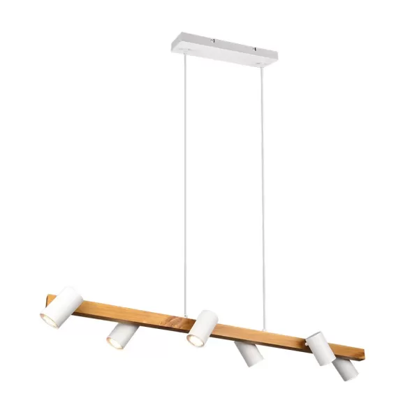 image of Marley Modern 6 Light Bar Pendant Ceiling Light White Matt, Wood