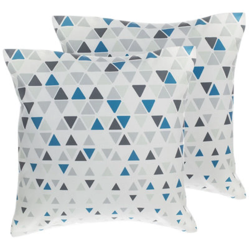 Image of Beliani Set Of 2 Decorative Cushions Cleome 45 X 45cm White Grey Blue Geometric Pattern