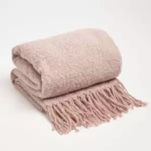 Image of Highams Teased Wool Soft Knit Tassel Fleece Blanket Throw Blush 125 X 150Cm