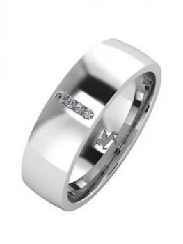 Image of Love DIAMOND Argentium Silver Diamond Set 6mm Cushion Court Wedding Band, Silver, Size R, Men