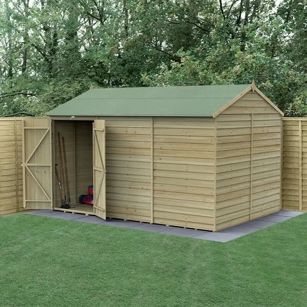 Image of 12' x 8' Forest 4Life 25yr Guarantee Overlap Pressure Treated Windowless Double Door Reverse Apex Wooden Shed (3.6m x 2.61m)