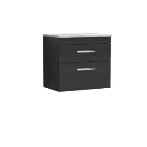 image of Nuie Athena 600 Wall Hung 2-drawer Vanity & Bellato Grey Worktop - Black Woodgrain