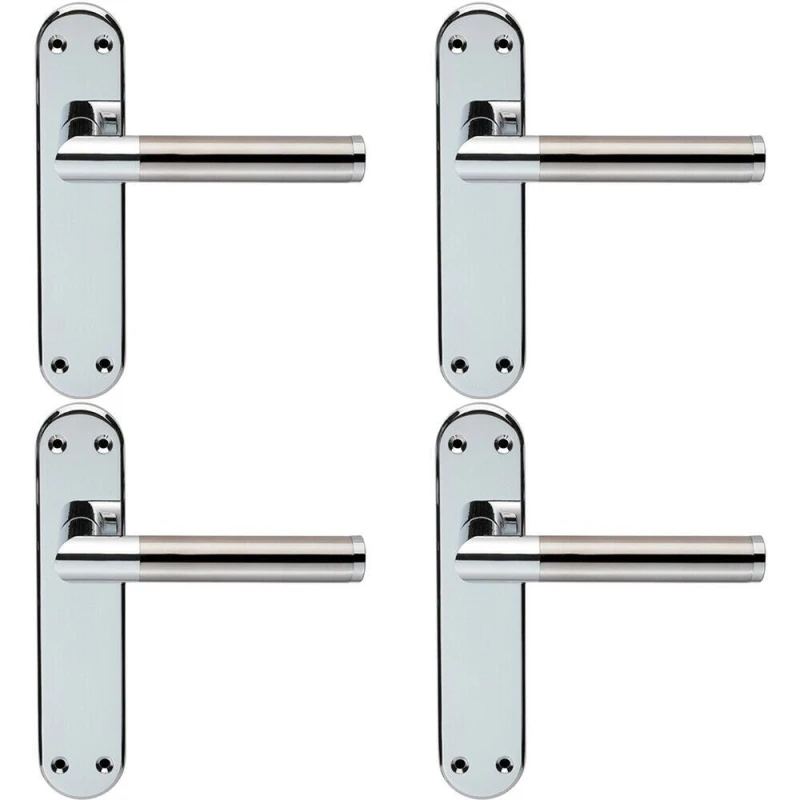 Image of Loops 4x Round Bar Lever on Latch Backplate Door Handle 180 x 40mm Chrome & Nickel Metallics