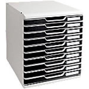 Image of Exacompta Modulo 10 Drawer Filing System Grey, Black Polystyrene, Plastic 28.8 x 35 x 32 cm