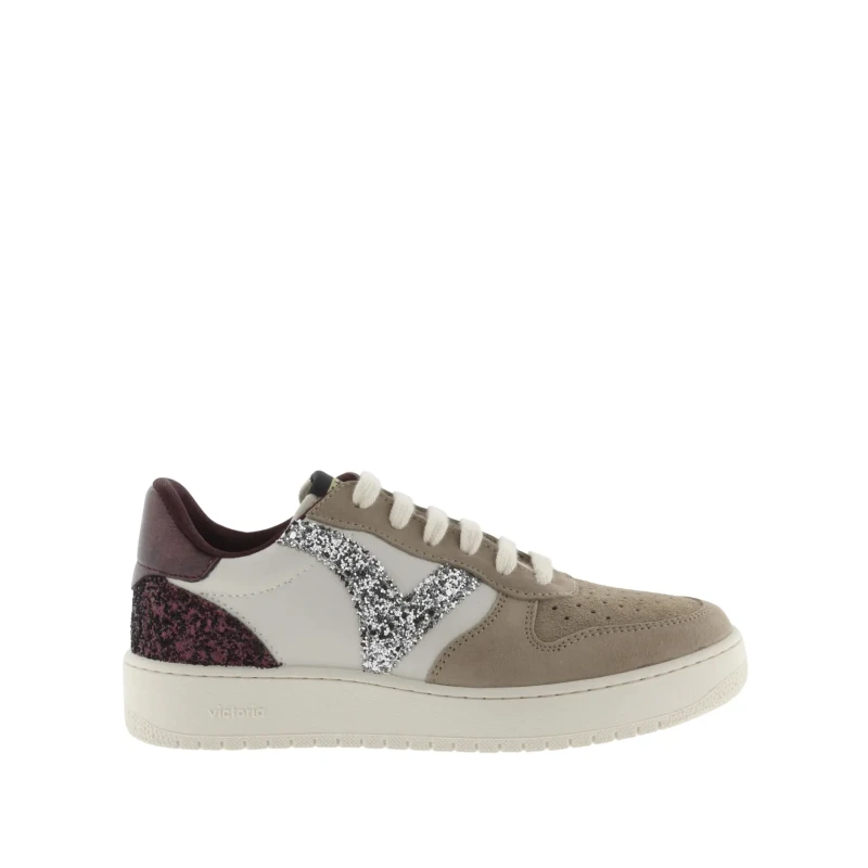 Image of Victoria Womens split leather effect sneakers with sequins Victoria Madrid Beige Female 36
