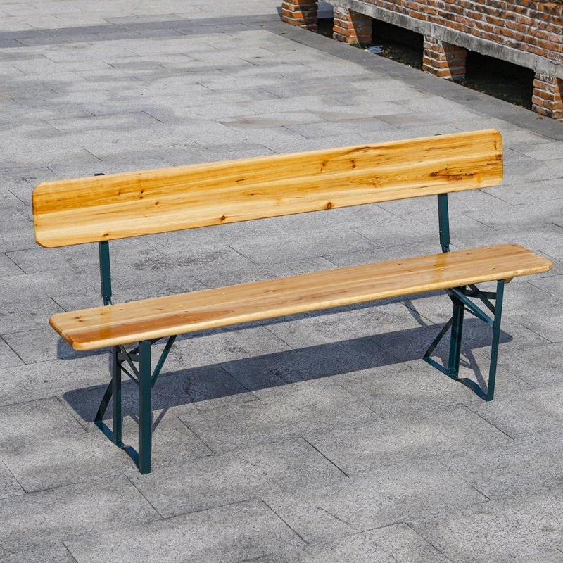 Image of Breeins Camping 2 Pcs Folding Wooden Garden Bench Outdoor Brown unisex One size