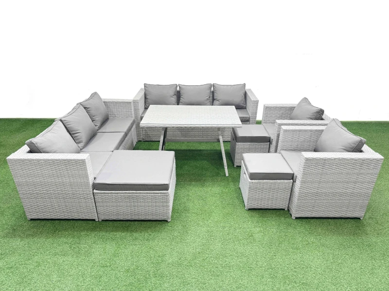 Image of Fimous 11 Seater Garden Furniture Set with 3 Stool Light Grey Light Grey Unisex