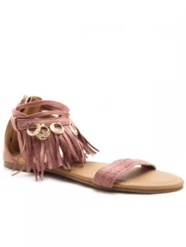 image of Qupid Archer flat fringesandal White