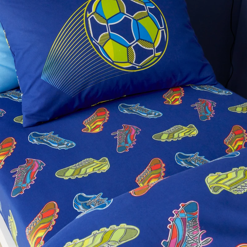 Image of Catherine Lansfield Bright Football Fitted Sheet Navy (Blue)