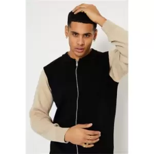 Image of I Saw It First Contrast Sleeve Zip Through Knitted Top - Black