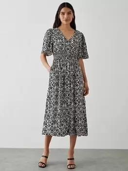 Image of Dorothy Perkins Printed Button Down Midi Dress - Black, Size 12, Women