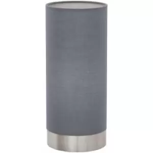 Image of Table Lamp Colour Satin Nickel Shade Grey Fabric Touch On/Off Bulb E27 1x40W