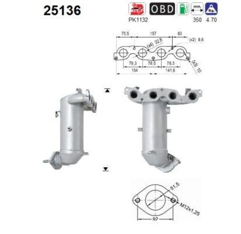 Image of AS Catalytic converter AS 25136