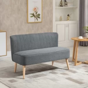 Image of HOMCOM Modern Double Seat Sofa Loveseat Couch 2 Seater Compact Sofa Padded Linen Wood Leg Grey