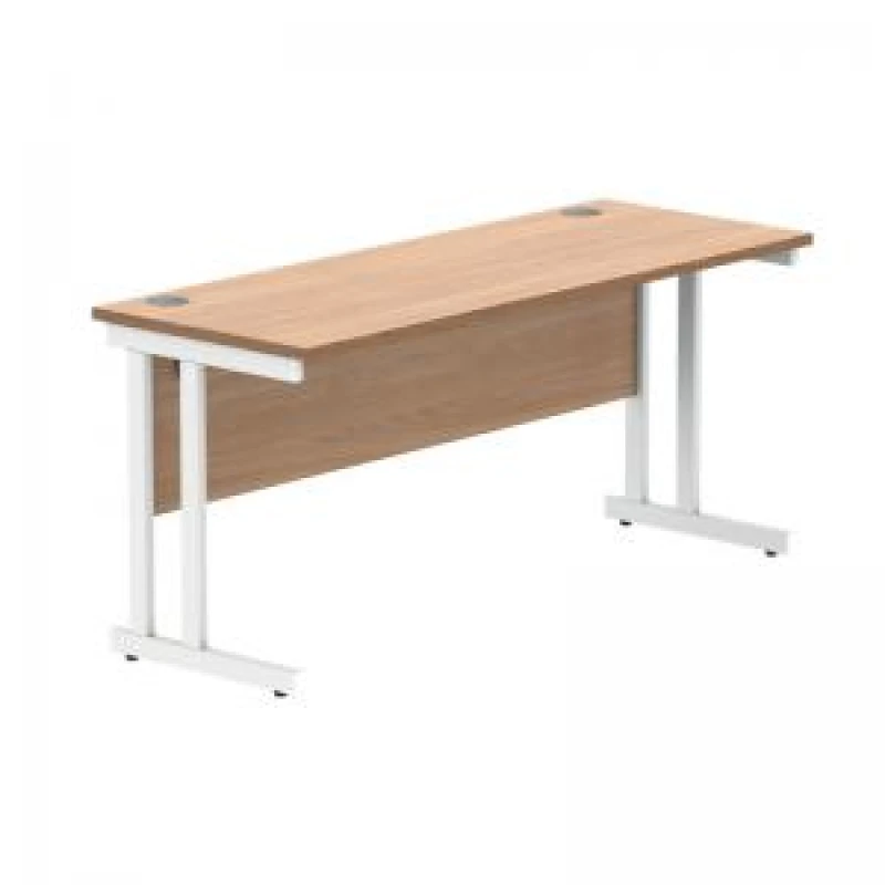 Image of Polaris Rectangular Double Upright Cantilever Desk 1600x600x730mm Norwegian Beech/White KF822120